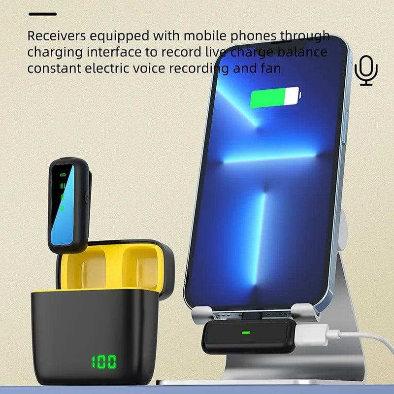 Hridz 2-in-1 Portable Wireless Microphone 2.4G – Dual Mics for Vlog, Singing, Teaching & Recording