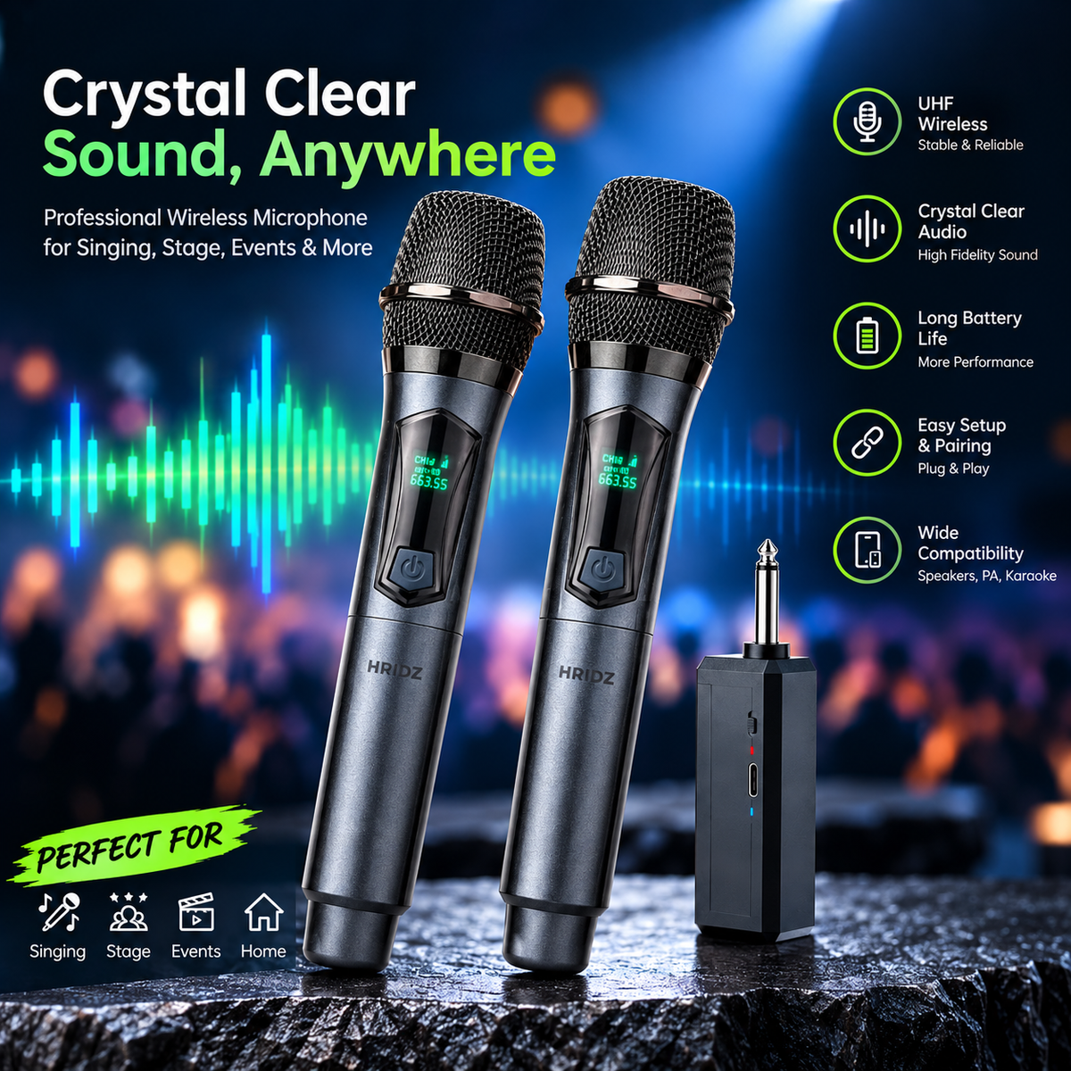 Hridz CT-120S 12-Channel Bluetooth Mixer & U8 Dual Wireless Mic Bundle – 48V Phantom Power, USB, Karaoke & DJ Combo