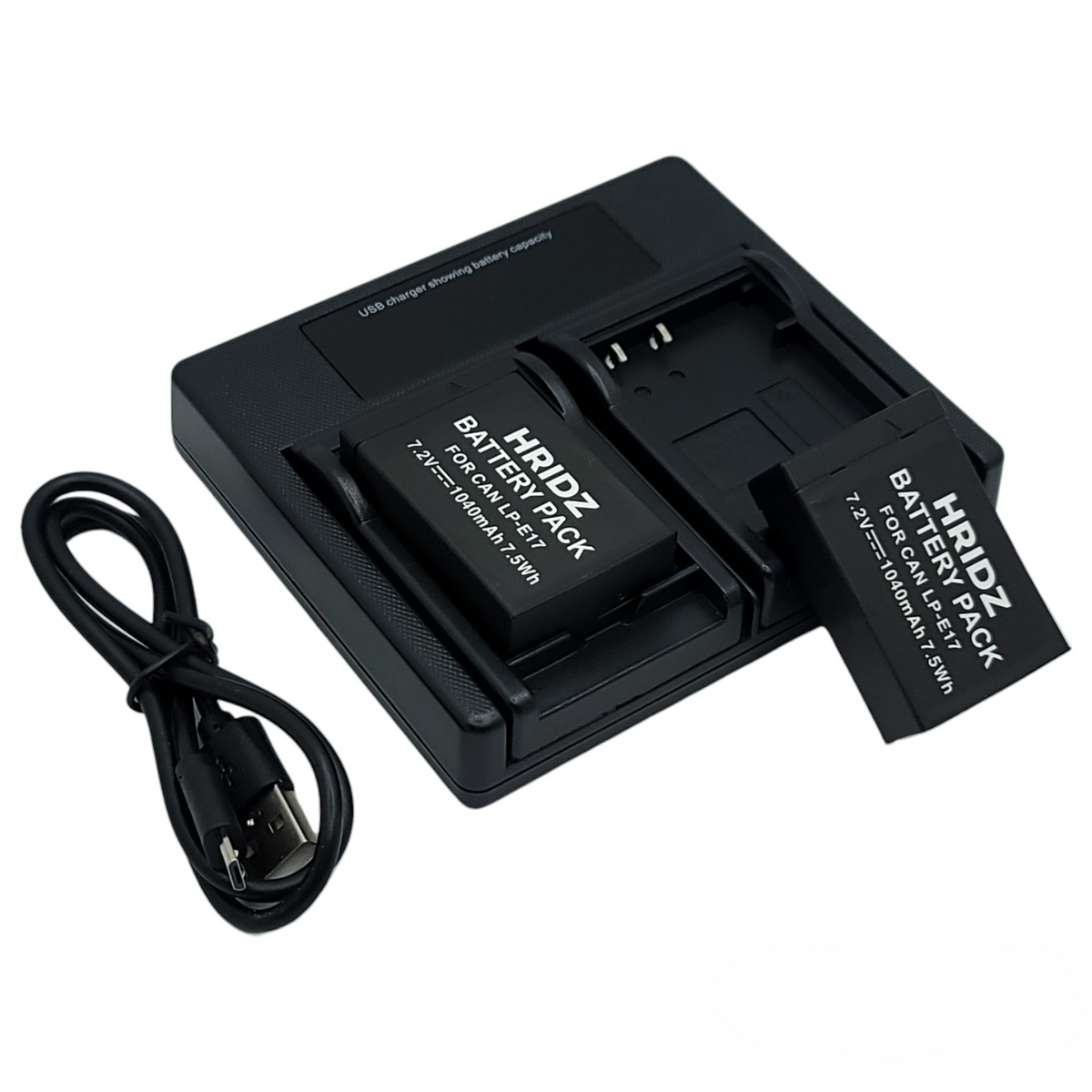 Hridz LP-E17 Battery & Charger Kit – 2 Batteries + Dual USB Charger for Canon EOS R8, R50, RP, M6, 200D, 77D, 800D
