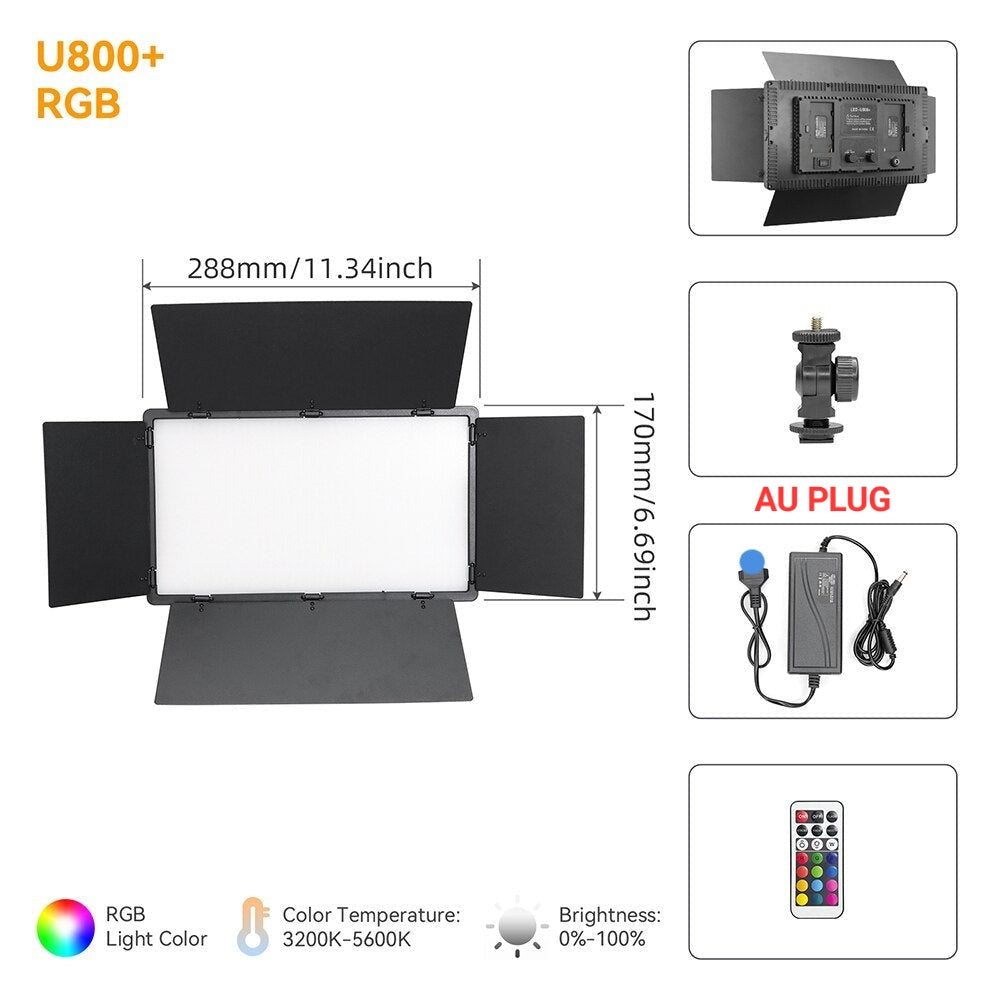 Hridz RGB LED Video Light β Dimmable Bi-Color, Adjustable RGB, Remote-Controlled Studio Light (U600+ / U800+)