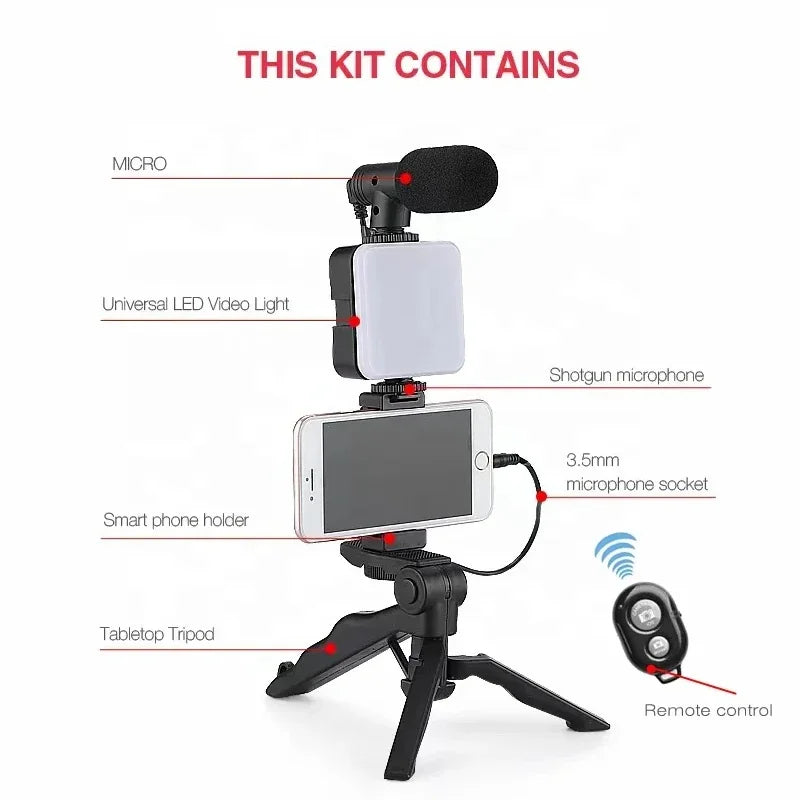 Hridz Smartphone Vlogging Kit – Tripod, LED Fill Light & Microphone for TikTok, YouTube & Live Streaming