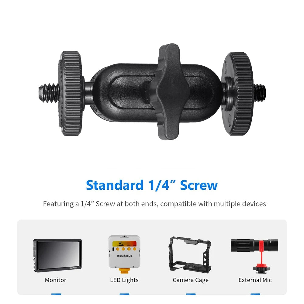 Mini Double Ball Head Magic Arm Mount 360° with 1/4” Screw for GoPro, DSLR, Monitor & Video Light