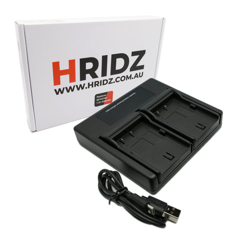 HridZ NP-FZ100 Dual Charger Pack for Sony Alpha 9, A7III, A7RIII, A9, A6600, A7C – Rechargeable Dual Battery Charger with Micro-USB, 2-4 Hours Charging