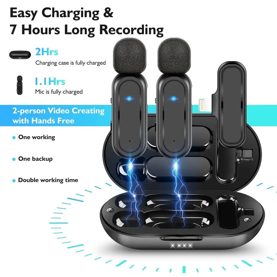 Hridz Professional Wireless Lavalier Microphone Set with Portable Charging Box