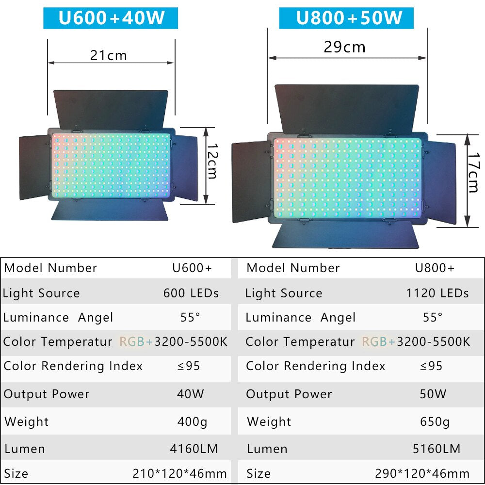 Hridz RGB LED Video Light – Dimmable Bi-Color, Adjustable RGB, Remote-Controlled Studio Light (U600+ / U800+)