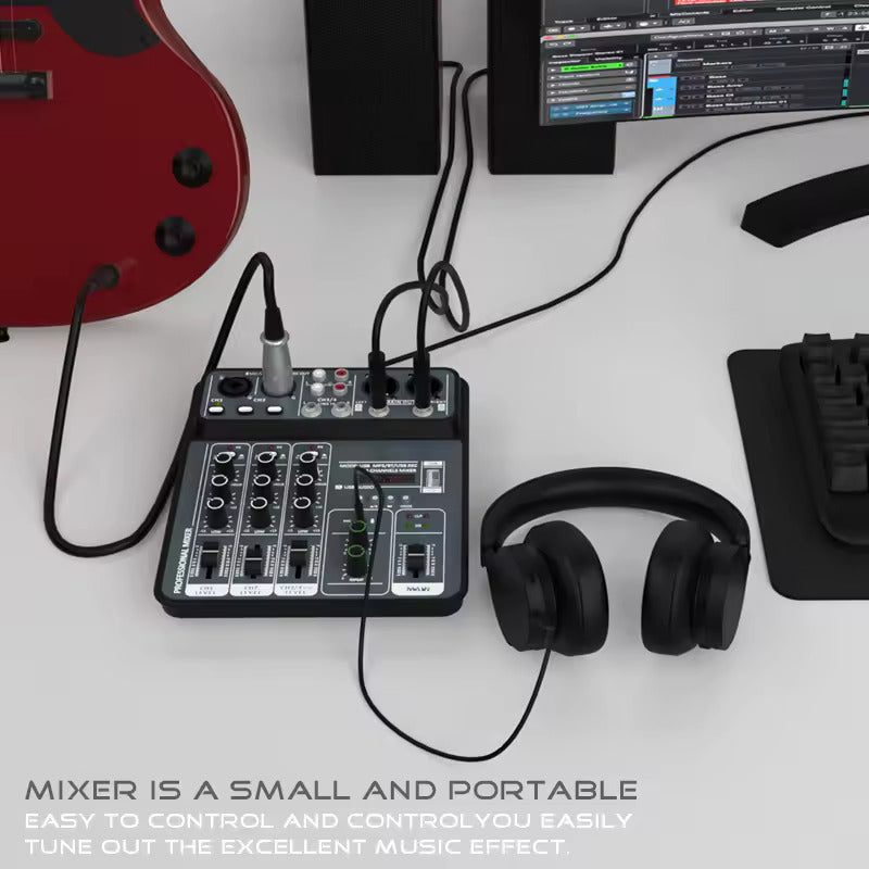 4 Channel Audio Sound Mixer 48V Phantom Power USB Studio Sound Mixers Bluetooth DJ Console Mixing