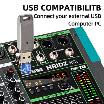 Hridz 12 Channel Professional Audio Mixer Console with Bluetooth, USB, 7-Band Equalizer, DSP Effects - HG12