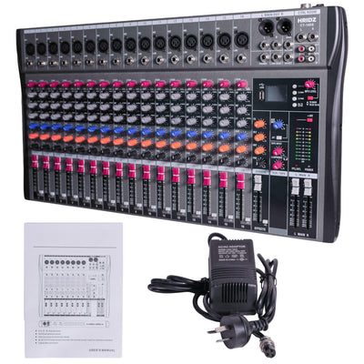 Hridz 16 Channel Professional Audio Mixer - USB Interface, Bluetooth & 48V Phantom Power for Studio, DJ, Karaoke & Live Stage