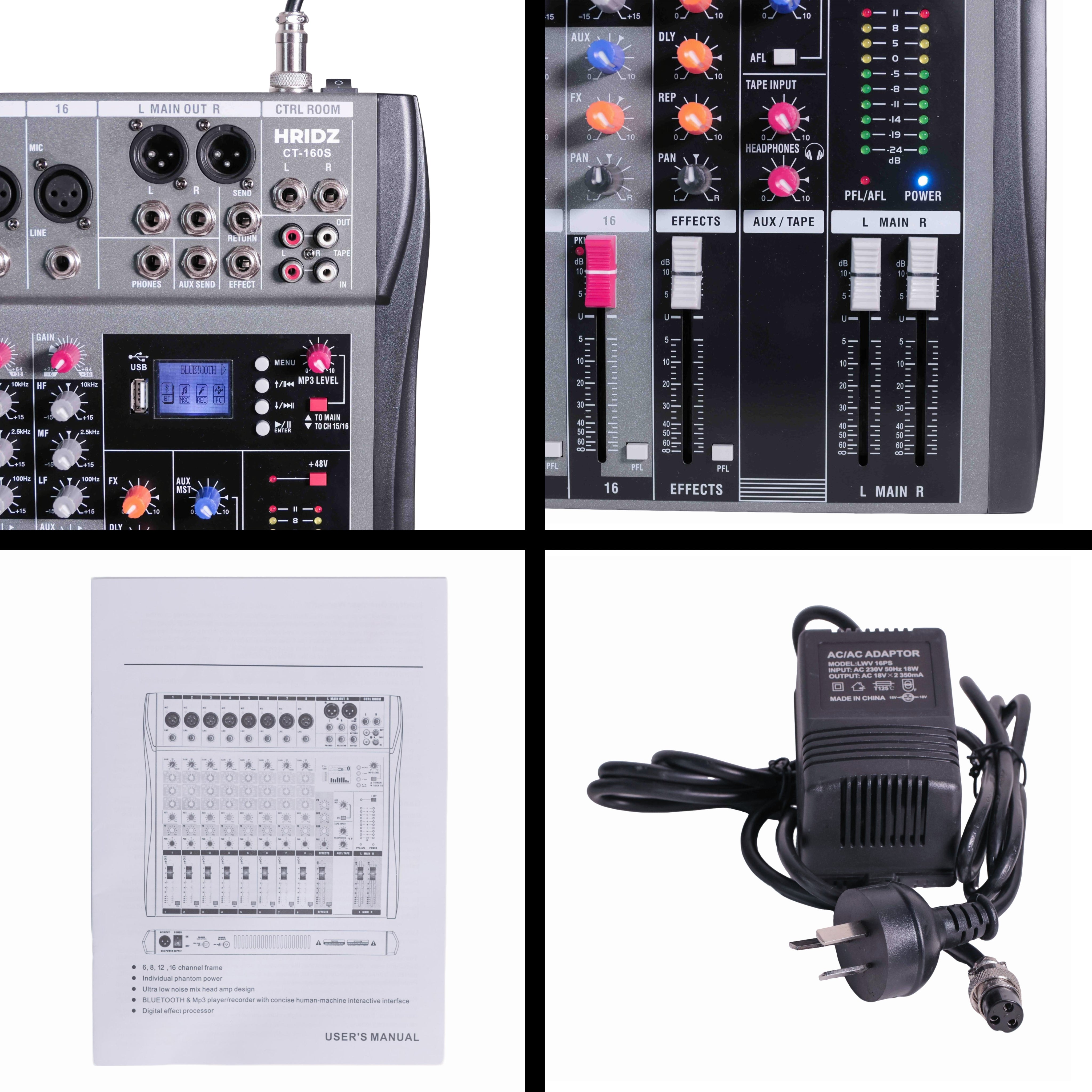 Hridz 16 Channel Professional Audio Mixer - USB Interface, Bluetooth & 48V Phantom Power for Studio, DJ, Karaoke & Live Stage