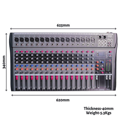 Hridz 16 Channel Professional Audio Mixer - USB Interface, Bluetooth & 48V Phantom Power for Studio, DJ, Karaoke & Live Stage