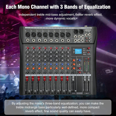 Hridz 8-Channel Karaoke Stereo Audio Mixer & 100m Range UHF Wireless Microphone Bundle