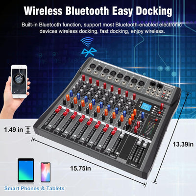 Hridz 8-Channel Karaoke Stereo Audio Mixer & 100m Range UHF Wireless Microphone Bundle