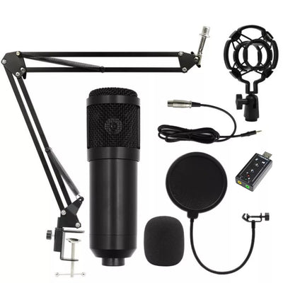 Hridz BM-800B Professional Black Studio Condenser Microphone Kit for Desk with Sound card