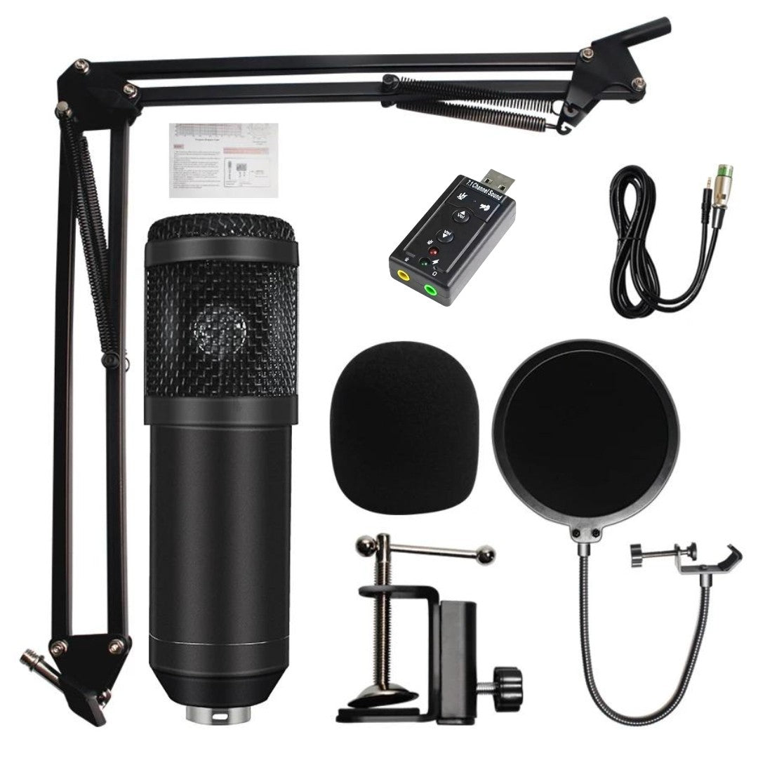 Hridz BM-800B Professional Black Studio Condenser Microphone Kit for Desk with Sound card