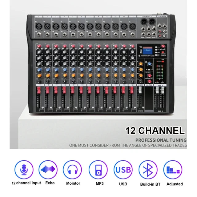 Hridz CT-120S 12-Channel Bluetooth Audio Mixer for Outdoor & DJ Use
