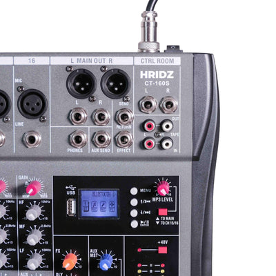 Hridz CT-160S 16-Channel Bluetooth Audio Mixer with USB & 48V Phantom Power