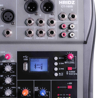 Hridz CT-160S 16-Channel Bluetooth Audio Mixer with USB & 48V Phantom Power