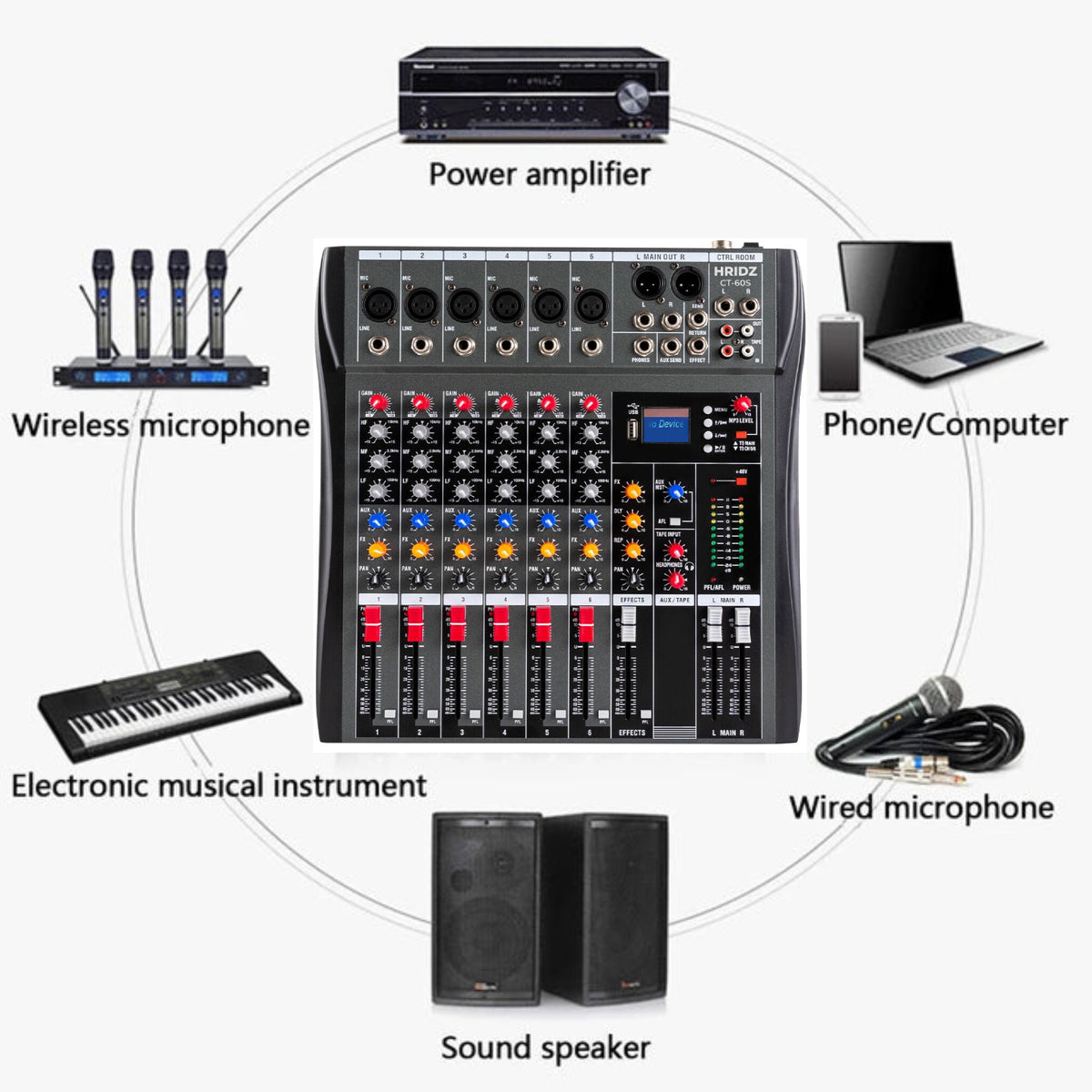 Hridz CT-60S 6-Channel Mixer & UHF Wireless Mic Bundle