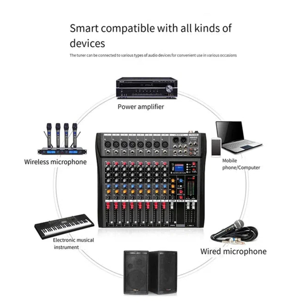 Hridz CT-80S 8-Channel Mixer & UHF Wireless Mic Bundle