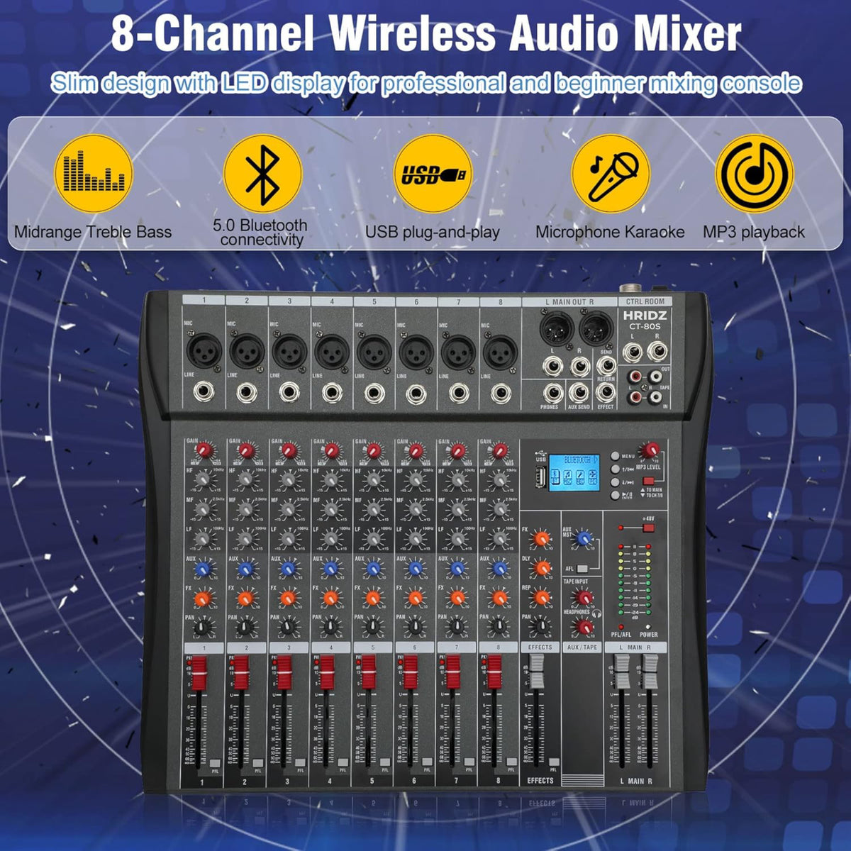 Hridz CT-80S 8-Channel Mixer & UHF Wireless Mic Bundle