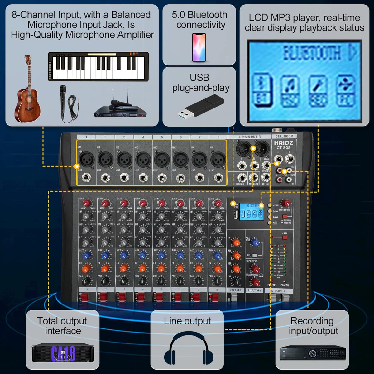Hridz CT-80S 8-Channel Mixer & UHF Wireless Mic Bundle