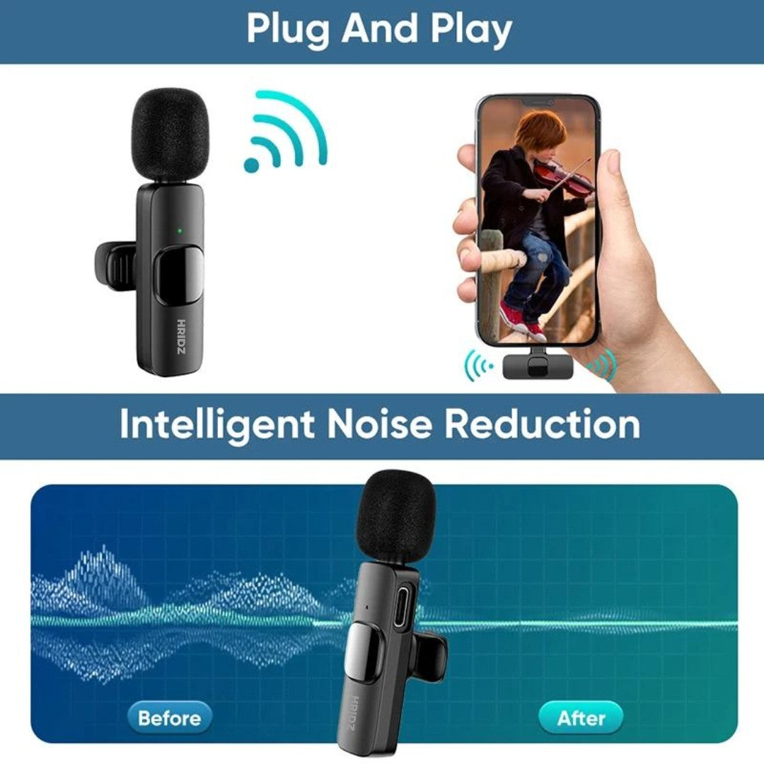 Hridz HZ9 Wireless Rechargeable Type-C Lavalier Microphone for Podcast & Interviews