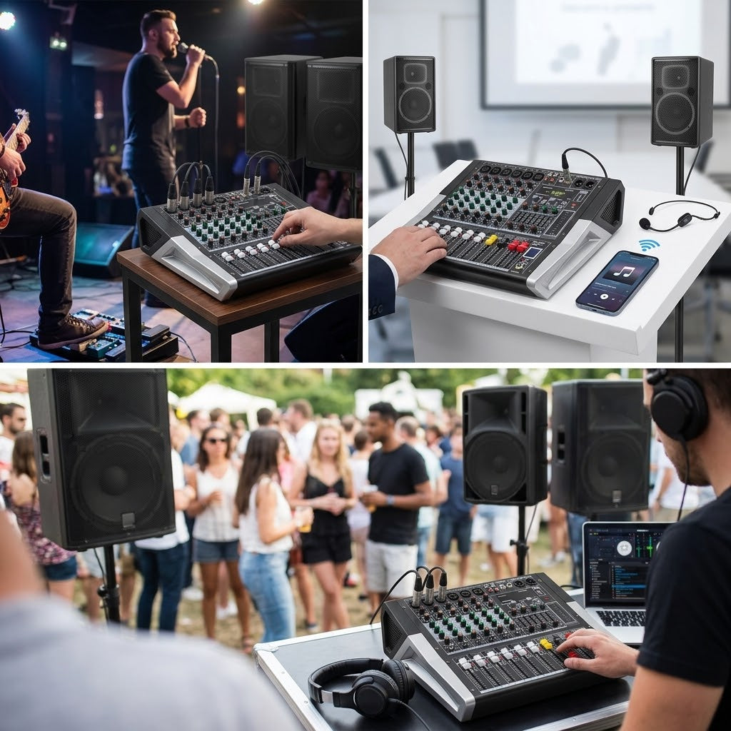 Hridz KG-4 Powered Mixer & U8 Dual Wireless Mic Bundle, 600W × 2
