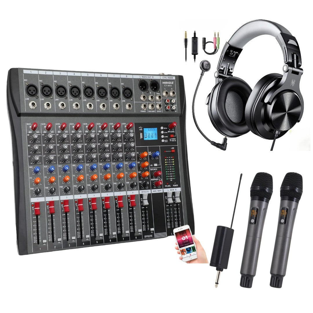 Hridz Pro Bundle: 8-Ch Mixer, Wireless Mics & Headset