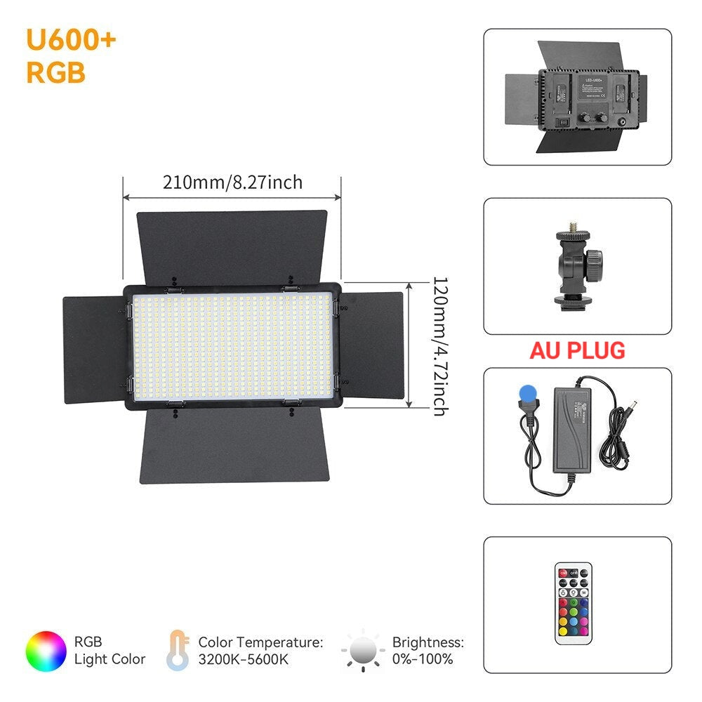 Hridz RGB LED Video Light – Dimmable Bi-Color, Adjustable RGB, Remote-Controlled Studio Light (U600+ / U800+)