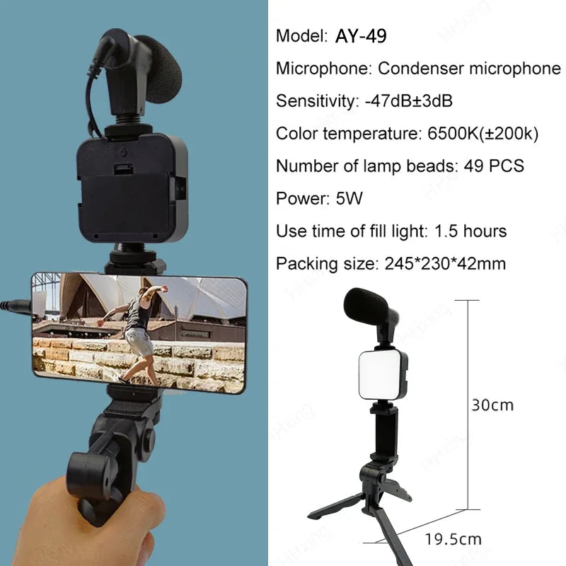 Hridz Smartphone Vlogging Kit – Tripod, LED Fill Light & Microphone for TikTok, YouTube & Live Streaming