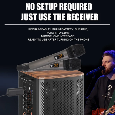 Hridz UR-109S Rechargeable Dual UHF Wireless Microphone System for Karaoke & Performances