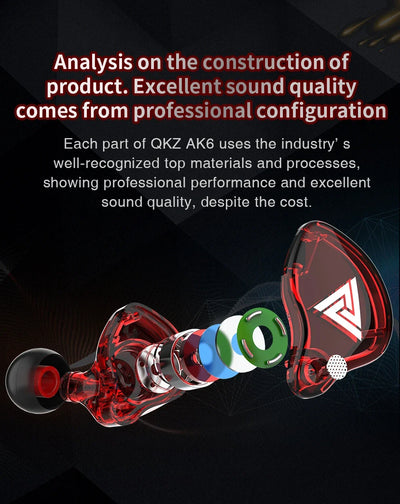 QKZ AK6 In Ear Monitor Earphone 6-Dynamic Driver Unit Headphone With Mic HIFI Headset