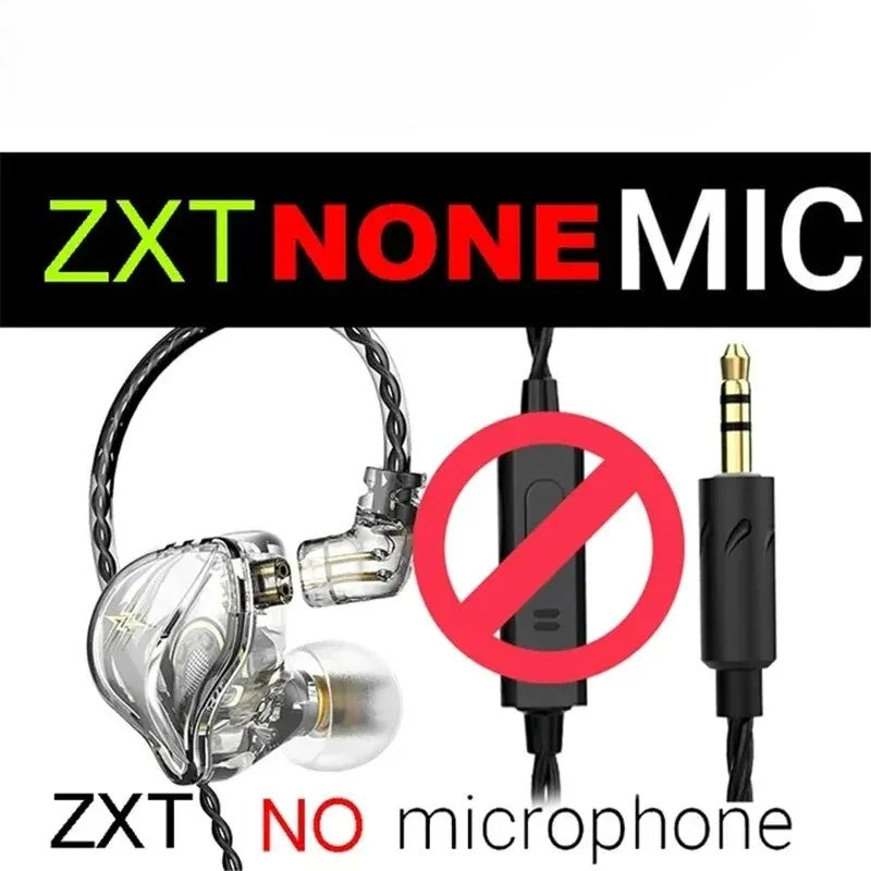 QKZ ZXT In-Ear Wired Double Earphones Clear No-Mic Dynamic DJ Monitor IEM Earbuds HIFI Music Sport Headphone
