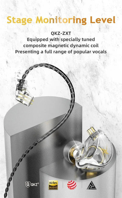 QKZ ZXT In-Ear Wired Double Earphones Clear No-Mic Dynamic DJ Monitor IEM Earbuds HIFI Music Sport Headphone