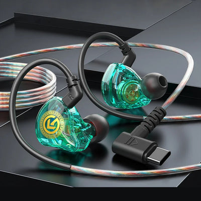 USB Type-C Wired In-Ear Earphones with Microphone Hifi Headphones with Volume Control