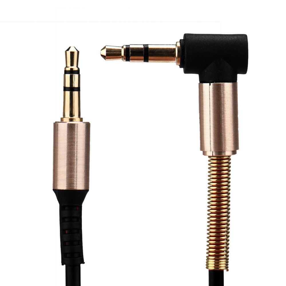 Hridz 3.5mm AUX Cable – 90° Elbow, Anti-Break Spring Coil Audio Cable (1m)