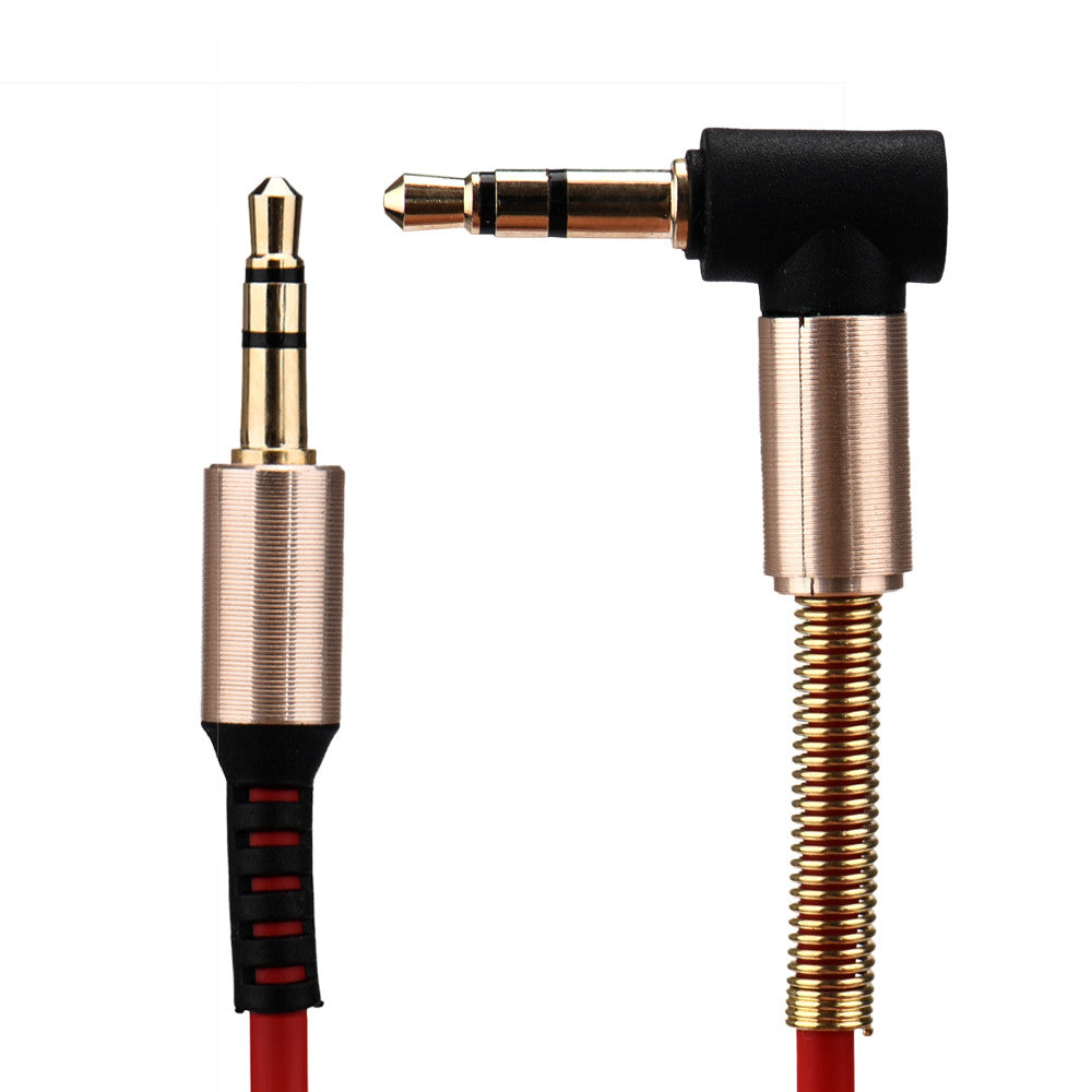 Hridz 3.5mm AUX Cable – 90° Elbow, Anti-Break Spring Coil Audio Cable (1m)