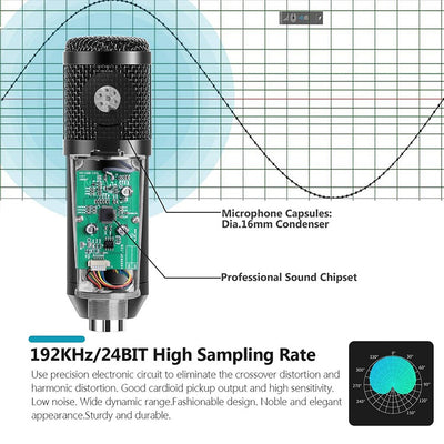 NW-8000 Professional USB Microphone Kit 192kHz/24-Bit Condenser Mic for desktop laptop with USB-A support